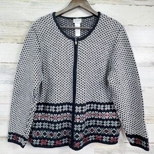 CLC Cricket Lane Collection Zip Angora Blend Xmas Sweater Beaded Cardigan Size L